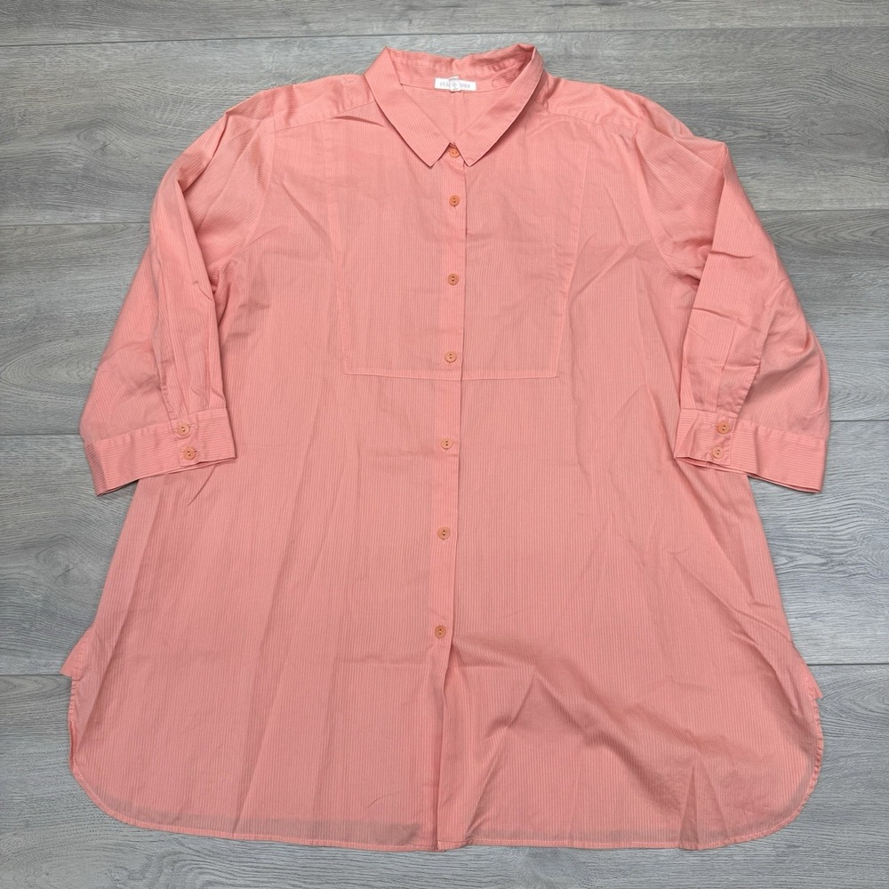Eileen Fisher Salmon Pink Button Up Blouse Women's Sz XL Light Casual